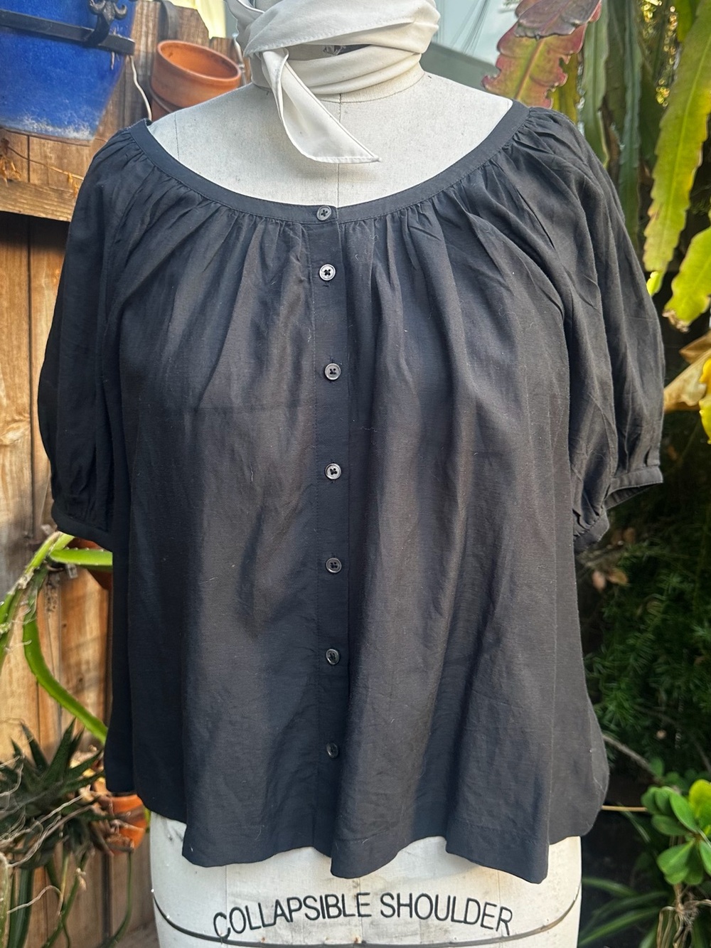 Madewell Black Button-Front Peasant Blouse sm M
